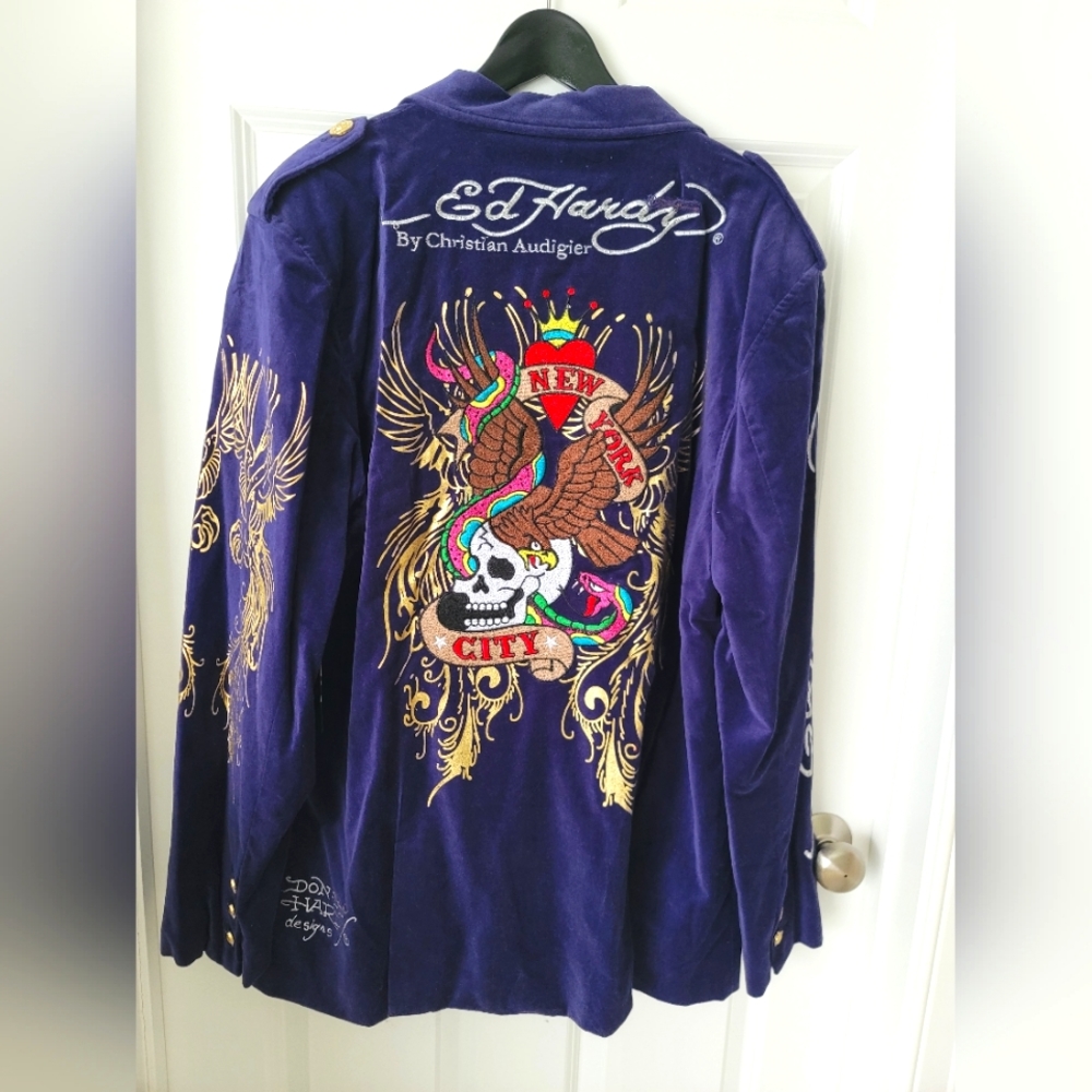 One of a kind - Ed Hardy Mens Velvet Military Blazer Jacket Size XL